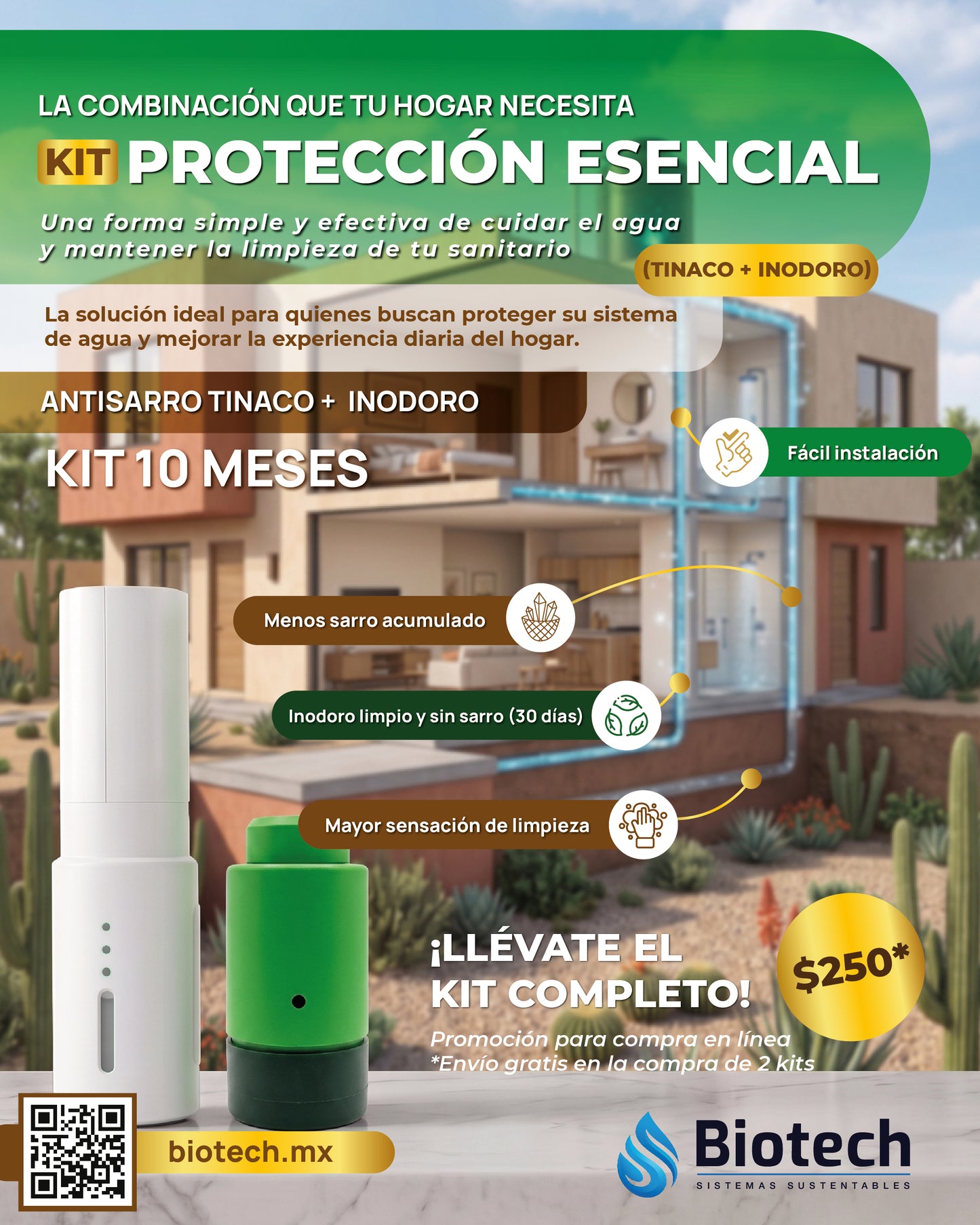 Kit Antisarro y Desinfectante para Tinaco e Inodoro | Protección 10 Meses | Biotech